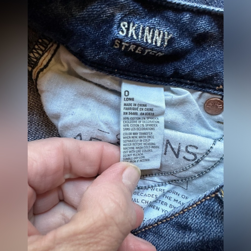 American Eagle denim jeans size 0 XS Long skinny stretch - Picture 3 of 3